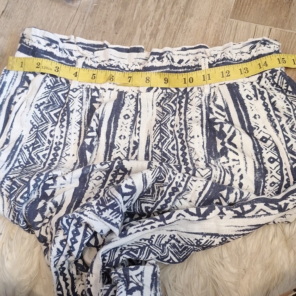 Cali 1850 Linen Blend Boho Paperbag Waist Pants Size M Blue White Print #1094 - Picture 8 of 8